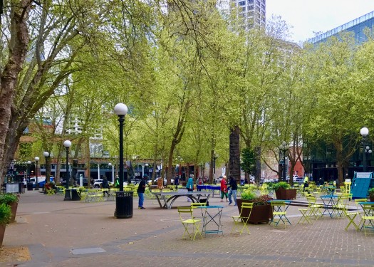 Hoops, ping pong, and fooseball clearly say youth are welcome in Occidental Square. Occidental Avenue at Washington and Main.